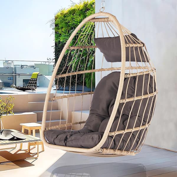 Cesicia Wicker Wood Porch Swing Outdoor Indoor Garden Rattan Egg