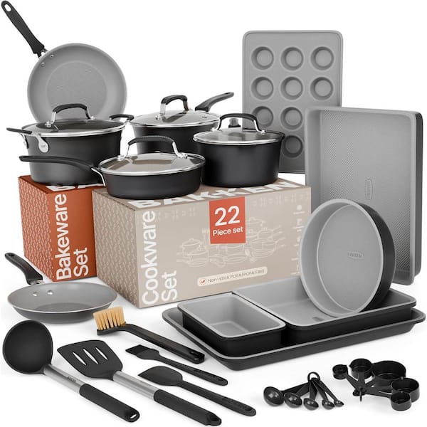 22-Piece Non Stick Cookware & Bakeware Sets, Black