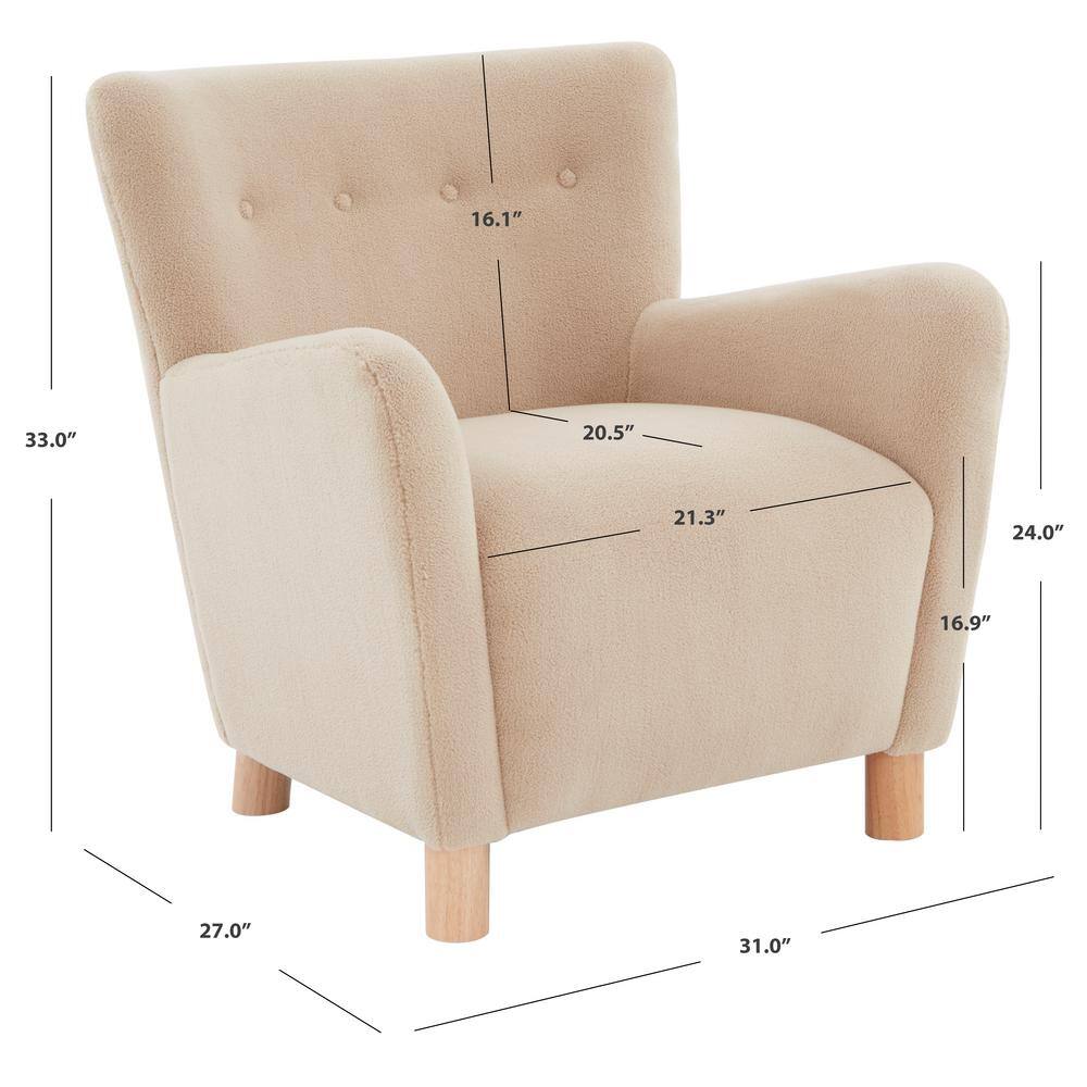 Tan Faux Shearling Accent Chair with Birch Wood Legs