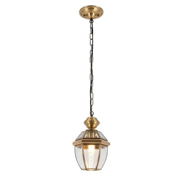 OUKANING 60-Watt 1-Light Brass Modern Pendant Light with Clear Glass Shade and Adjustable Height for Kitchens, No Bulbs Included