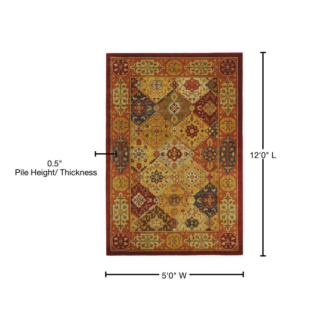 Elegant Red Floral Hand-Tufted Wool Runner Rug, 5' x 12'