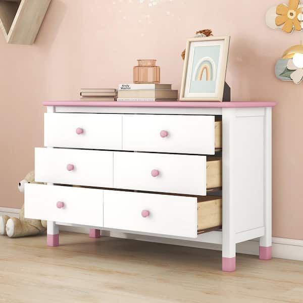 47 in. W x 17 in. D x 30 in. H White and Pink Linen Cabinet Storage ...