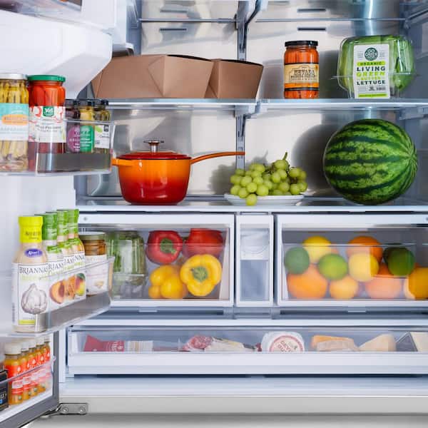 Autograph Edition 36 in. Standard-Depth 28.9 cu ft Refrigerator in Stainless Steel and Champagne Bronze Helix Handles