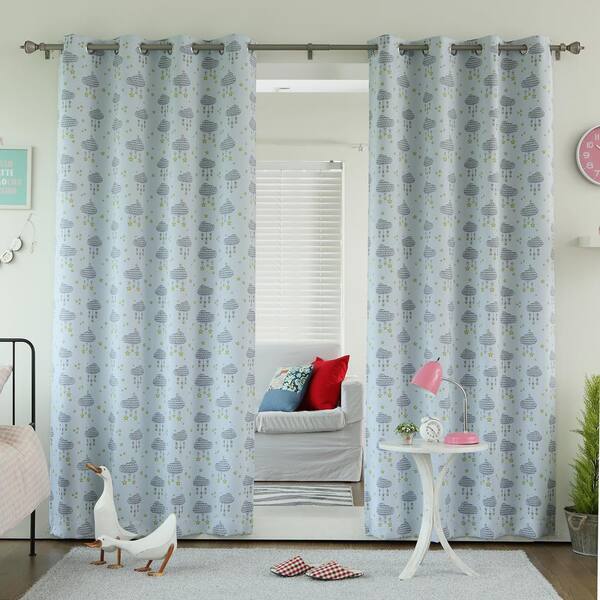 Best Home Fashion Blue Cloud Print Novelty Grommet Room Darkening Curtain - 52 in. W x 84 in. L (Set of 2)