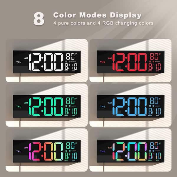 15.35 in. Black Rectangular Digital Plastic Wall Clock, Dual Alarm