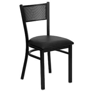 Hercules Series Black Grid Back Metal Restaurant Chair with Black Vinyl Seat