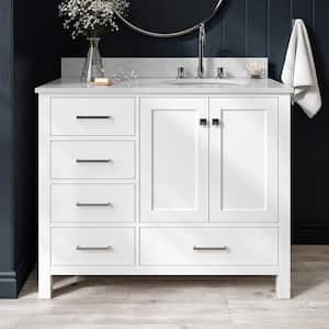 Cambridge 43 in. W x 22 in. D x 35.25 in. H Vanity in White with Carrara White Marble Vanity Top with Basin