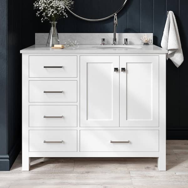 ARIEL Cambridge 43 in. W x 22 in. D x 35.25 in. H Vanity in White with Carrara White Marble Vanity Top with Basin