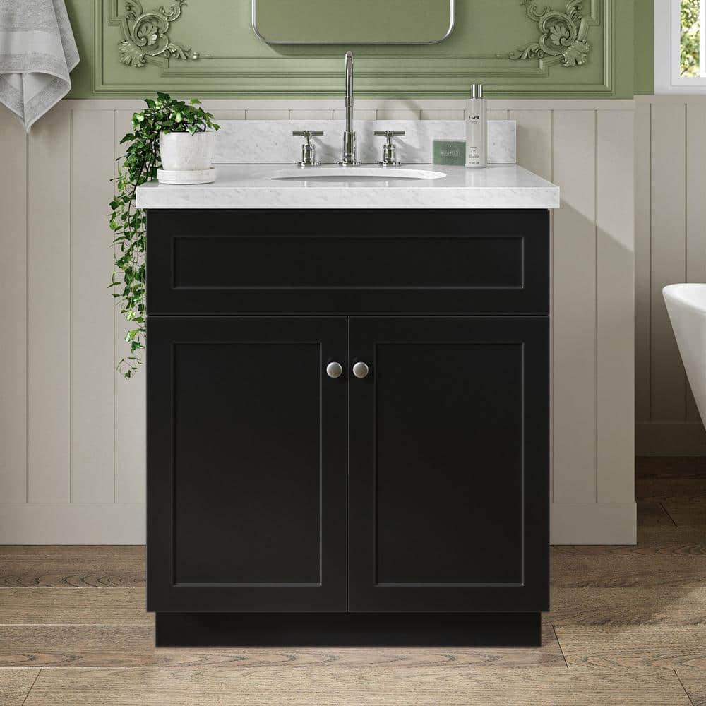 Black and Carrara White Marble 31" Freestanding Single Vanity
