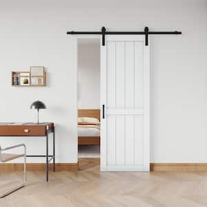 30 in. x 84 in. White Paneled H Style White Primed MDF Sliding Barn Door with Soft Close and Hardware Kit