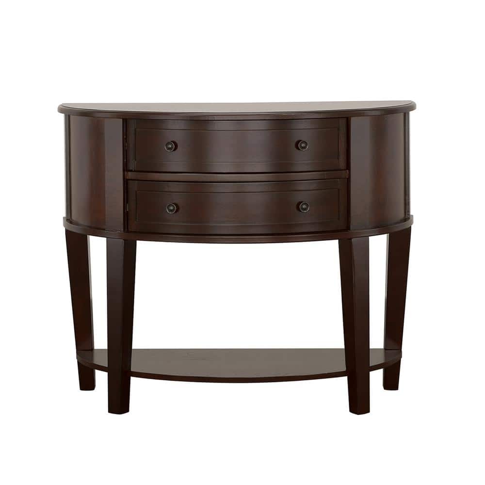 Transitional Brown Wood Demilune Console Table with Storage