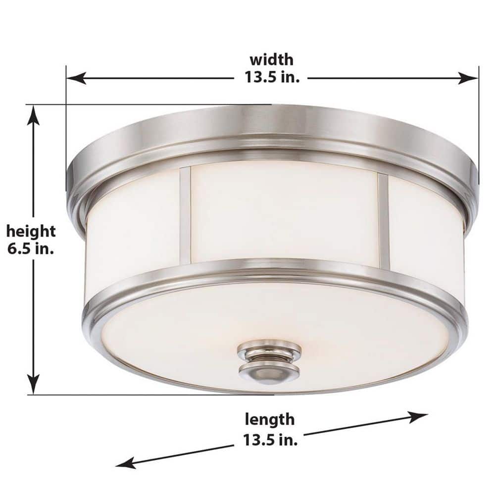 Elegance Brushed Nickel Flush Mount with Etched Opal Glass, 2-Light