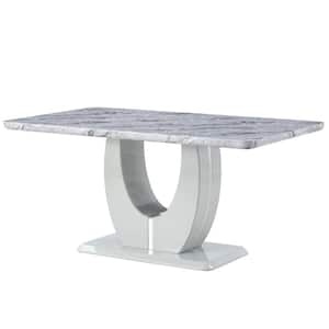 Modern Rectangle Grey Faux Marble Pedestal Dining Table Seats for 6 (62.99 in. L x 29.99 in. H)