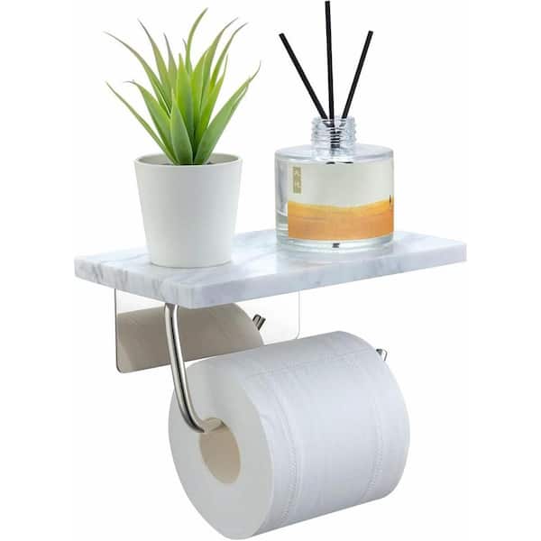 Adrinfly Marble Shelf Wall-Mount Toilet Paper Holder for Bathroom, Mega Roll Size, 7.87 * 4.72 in Chrome