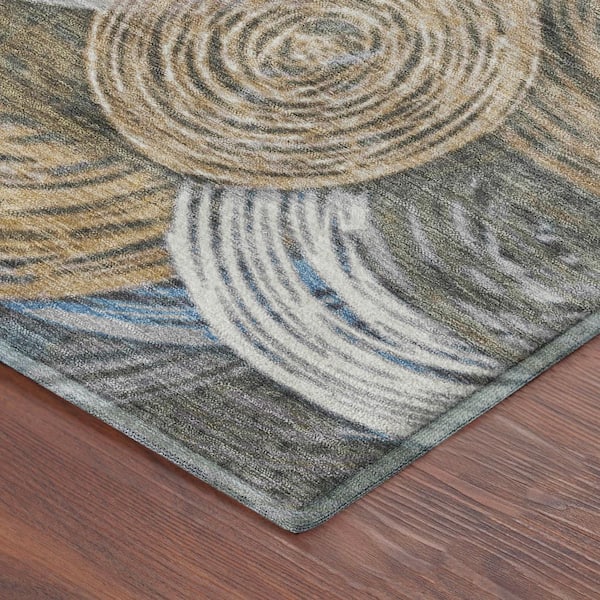 Mayfield Premium Machine Washable Abstract AMF2267 Beige 5 ft. x 7 ft. 6 in. Area Rug