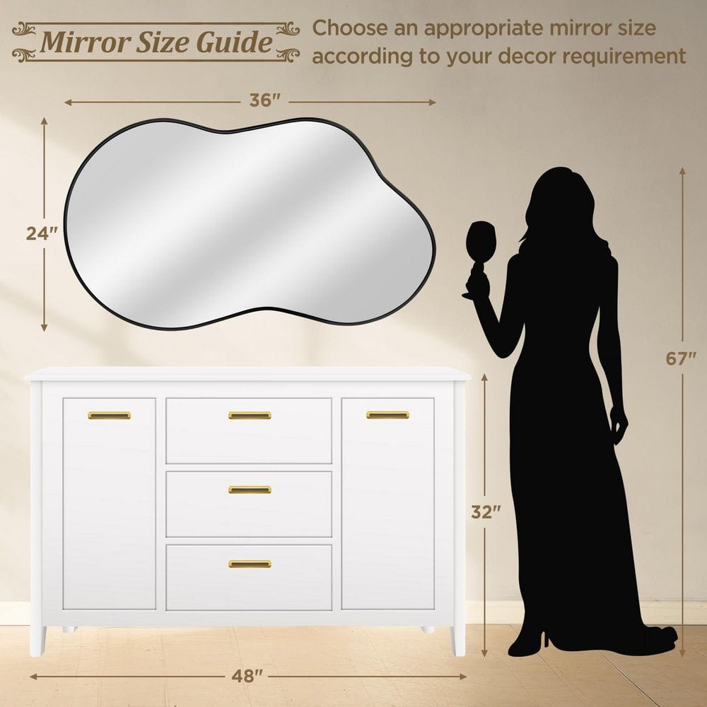 Asymmetrical Black Aluminum Alloy Framed Decorative Mirror 24"x36"