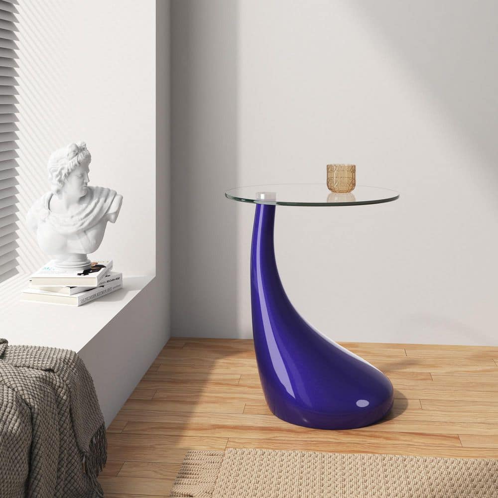 Tiny Purple Glass Top Round Accent Table