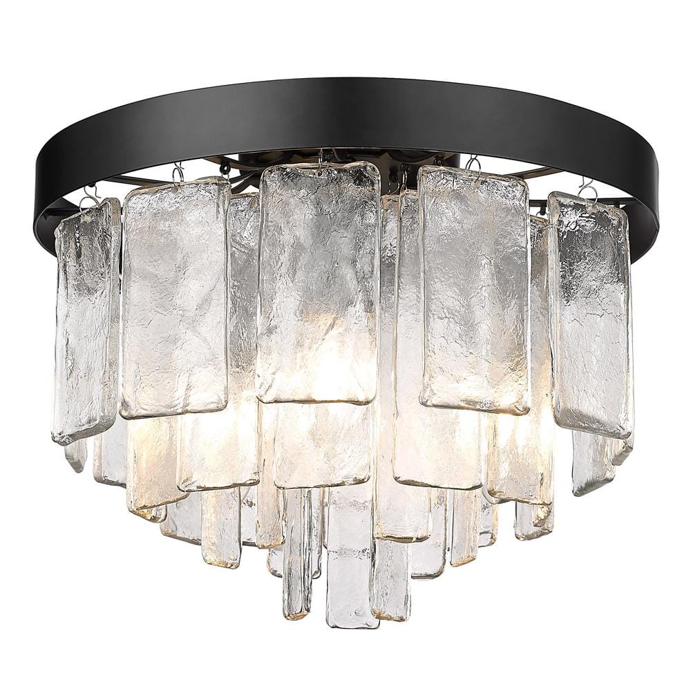 Matte Black and Glass 3-Light Drum Flush Mount