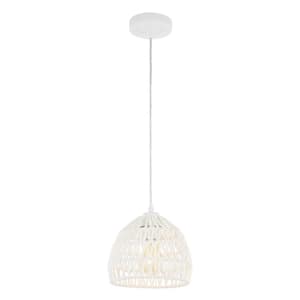 Campana 8.25 in. 1-Light Bohemian Modern Woven Rope/Iron LED Pendant Light, White