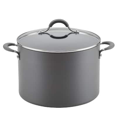 Radiance 10 qt. Hard-Anodized Aluminum Nonstick Stock Pot in Gray with Glass Lid