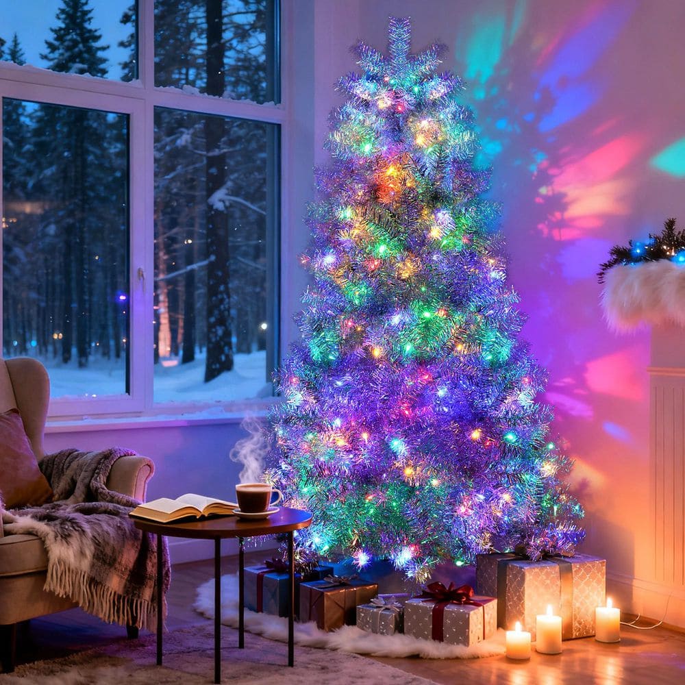 wayofatry 6 ft. Pre-Lit Artificial Hinged Christmas Tree with 800