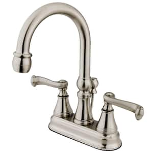 Royale 4 in. Centerset 2-Handle Bathroom Faucet with Brass Pop-Up in Brushed Nickel