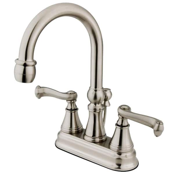 Kingston Brass Royale 4 in. Centerset 2-Handle Bathroom Faucet with Brass Pop-Up in Brushed Nickel