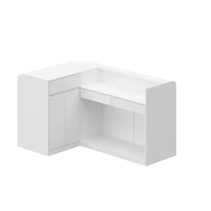 70.9 in. W L-Shape White Wooden 3-Drawer Commercial Desk, Reception Desk with 17 Shelves and 2-Doors