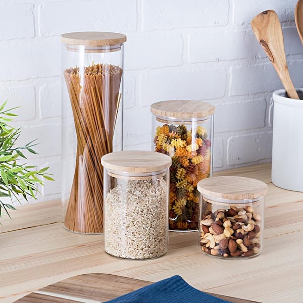 10 oz Clear Glass Tall Borosilicate Jar with Bamboo Lid (6 Pack)