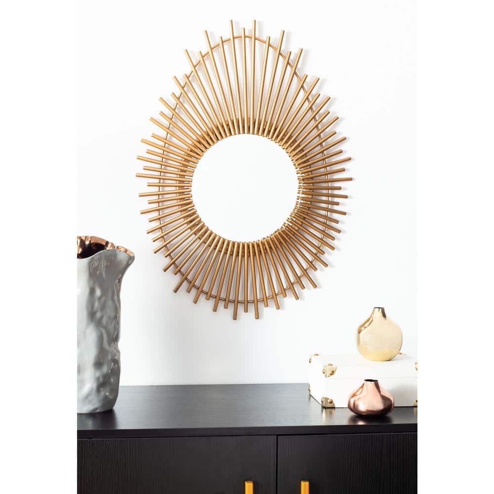 Contemporary Art Nouveau Inspired Round Gold Mirror