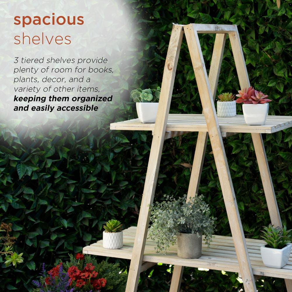 Natural Fir Wood 3-Tier Triangular Storage Rack