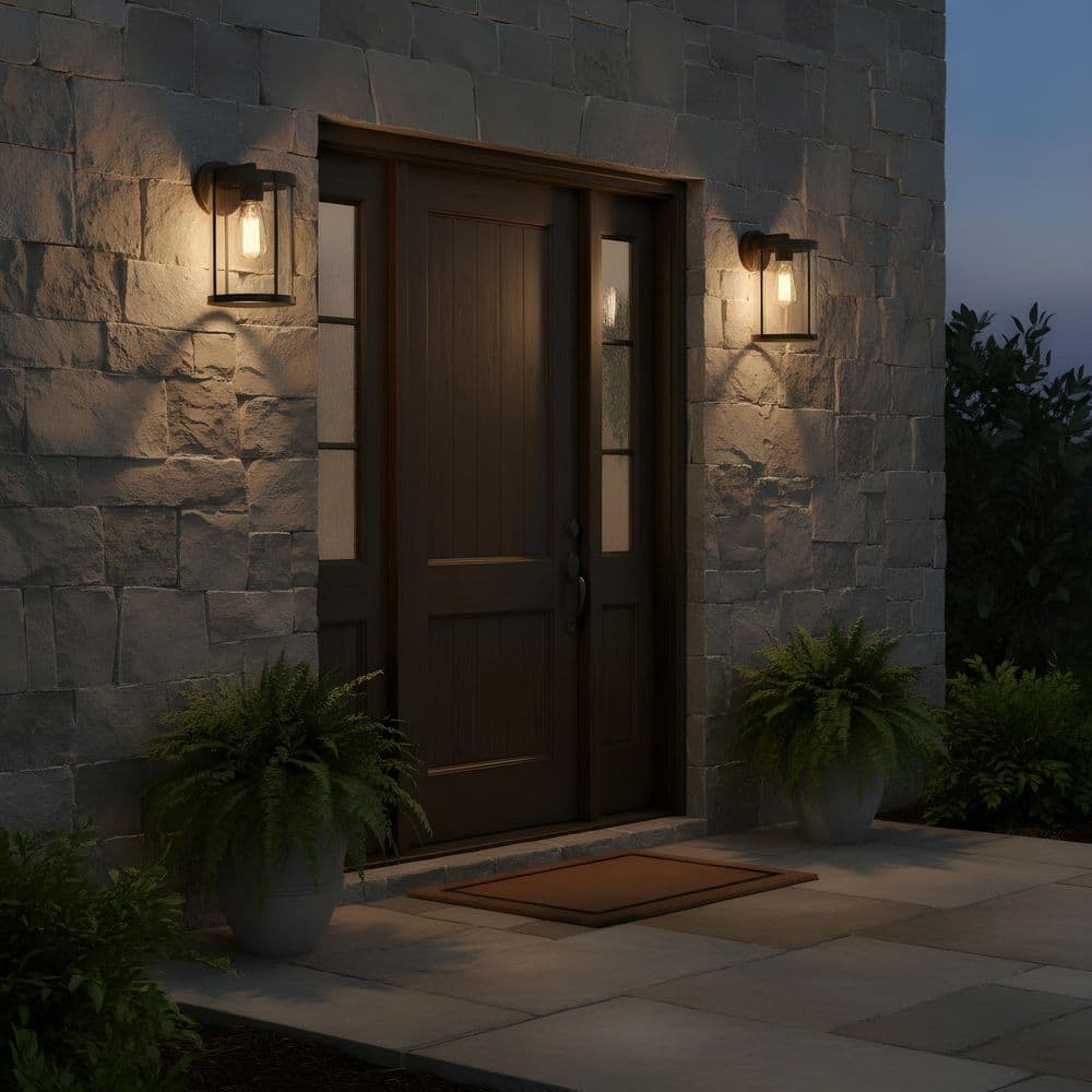 Luning Medium 12 in. Antique Bronze with Clear Glass Outdoor Hardwired Wall Lantern Sconce with No Bulb Included price history on PriceWatchPro