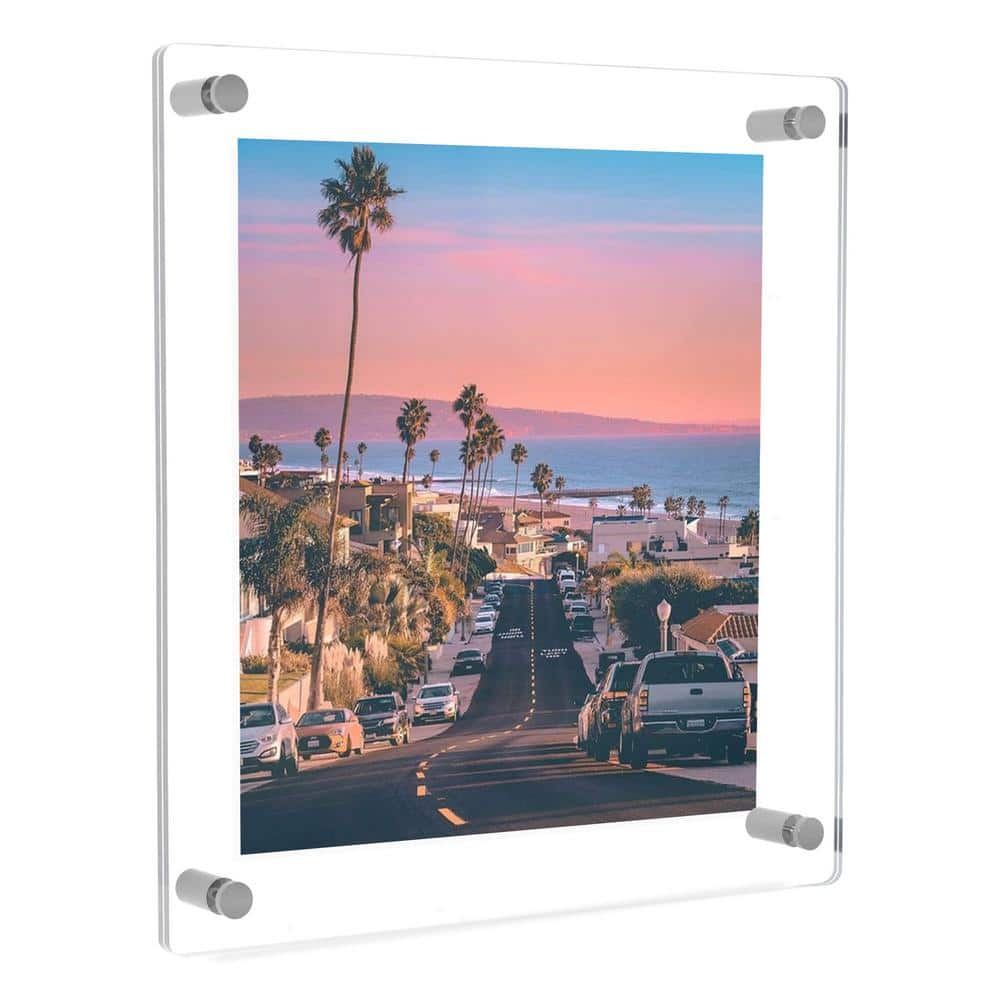 Clear Acrylic Floating Frame with Chrome Wall Mount Standoffs, 34" x 44"