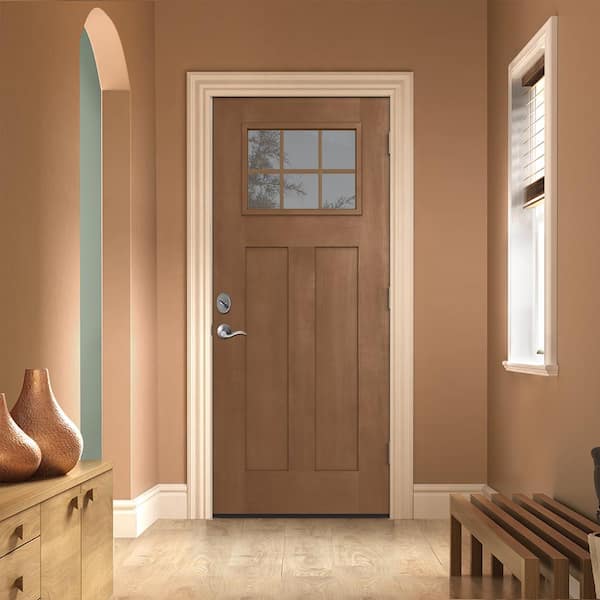 ブラウン　ストレート JELD-WEN 36 in. x 80 in. Left-Hand Craftsman 6 Lite Clear Glass