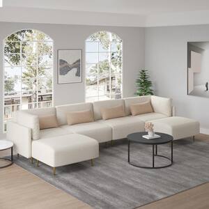 143.3 in.W Square Arm 6-piece Linen U Shaped Modern Sectional Sofa in Beige