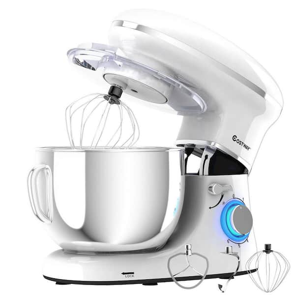 Costway 660W 6.3 qt. . 6-Speed White Stainless Steel Stand Mixer with Dough Hook