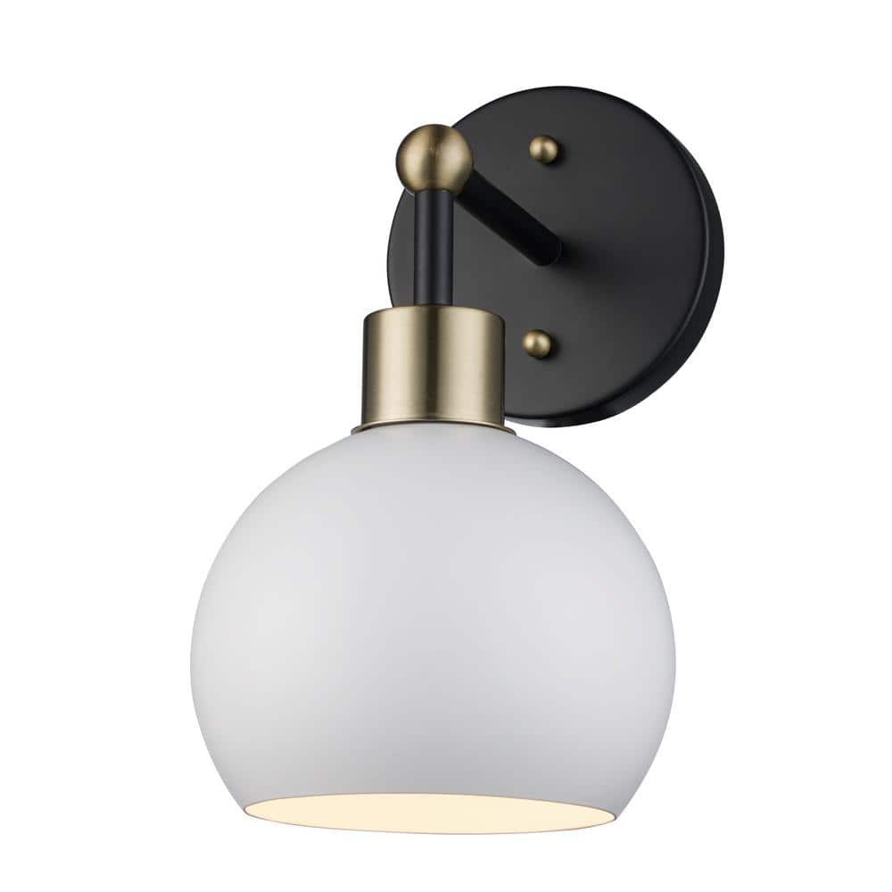 Bel Air Lighting Indigo 1-Light Black and White Indoor Wall Sconce Light Fixture with Metal Shade
