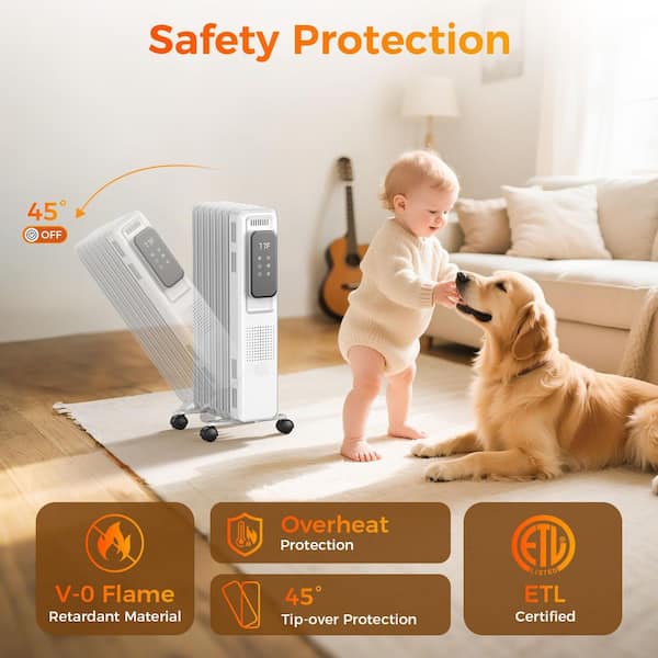 R.W.FLAME 1500W Portable Electric Oil Heater with LCD Display and