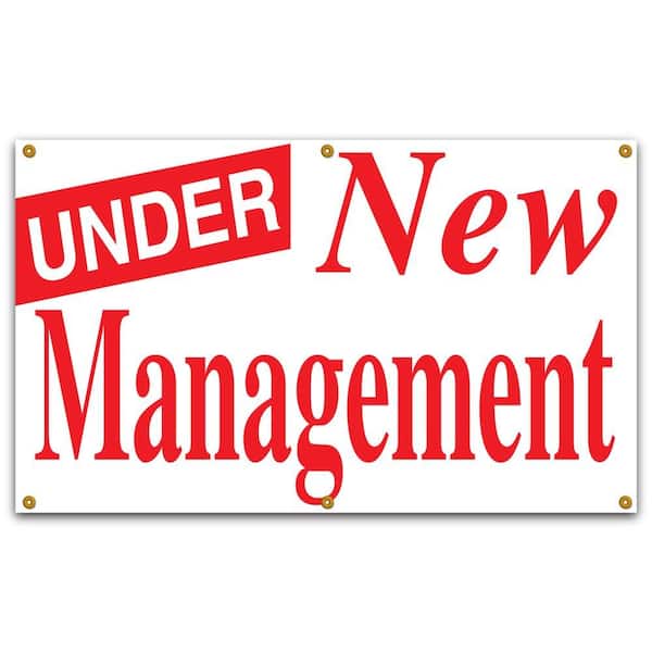 5 ft. x 3 ft. Red on White Vinyl Under New Management Banner