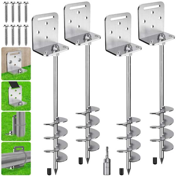 4 Pack 24 in. Ground Anchors Screw in Trampoline Stakes Anchors Kits 2.7 in. Wide Spiral Fence Earth Anchor Set