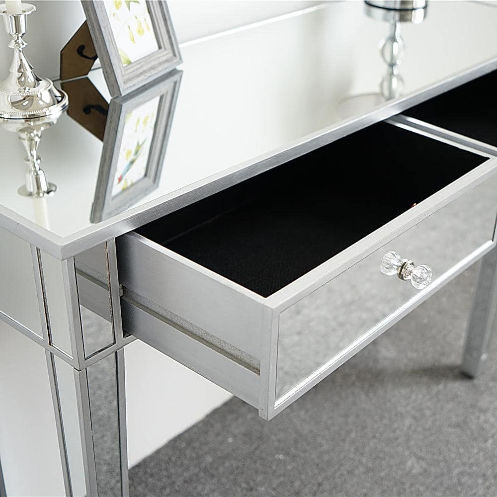 Mirrored Glass Vanity Table with 2 Drawers