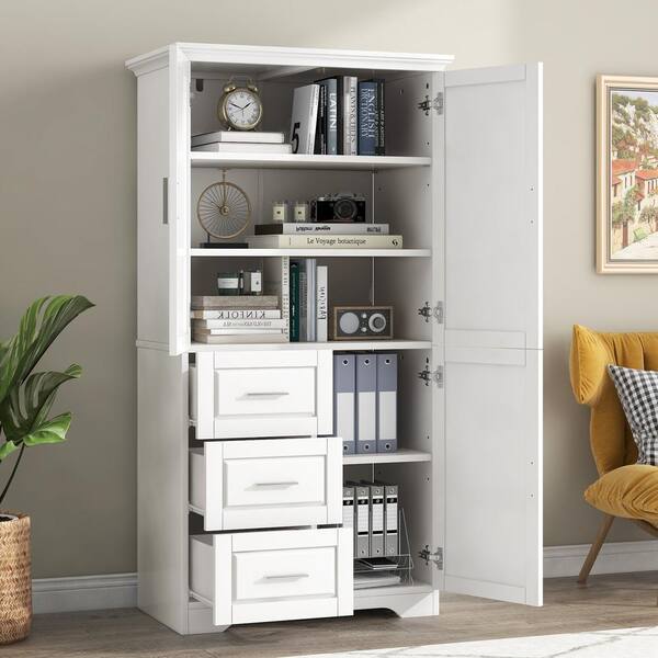32 in. W x 20 in. D x 62 in. H White MDF Freestanding Linen