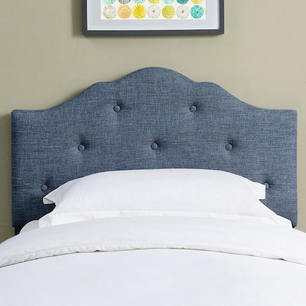 JAYDEN CREATION Pilar Blue Upholstered Tufted 40.15 in. Wide Headboard with Diamond Button and Wooden Legs