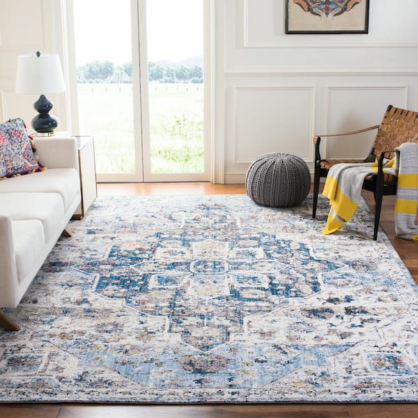 Bristol Cream/Blue 7 ft. x 7 ft. Square Border Area Rug