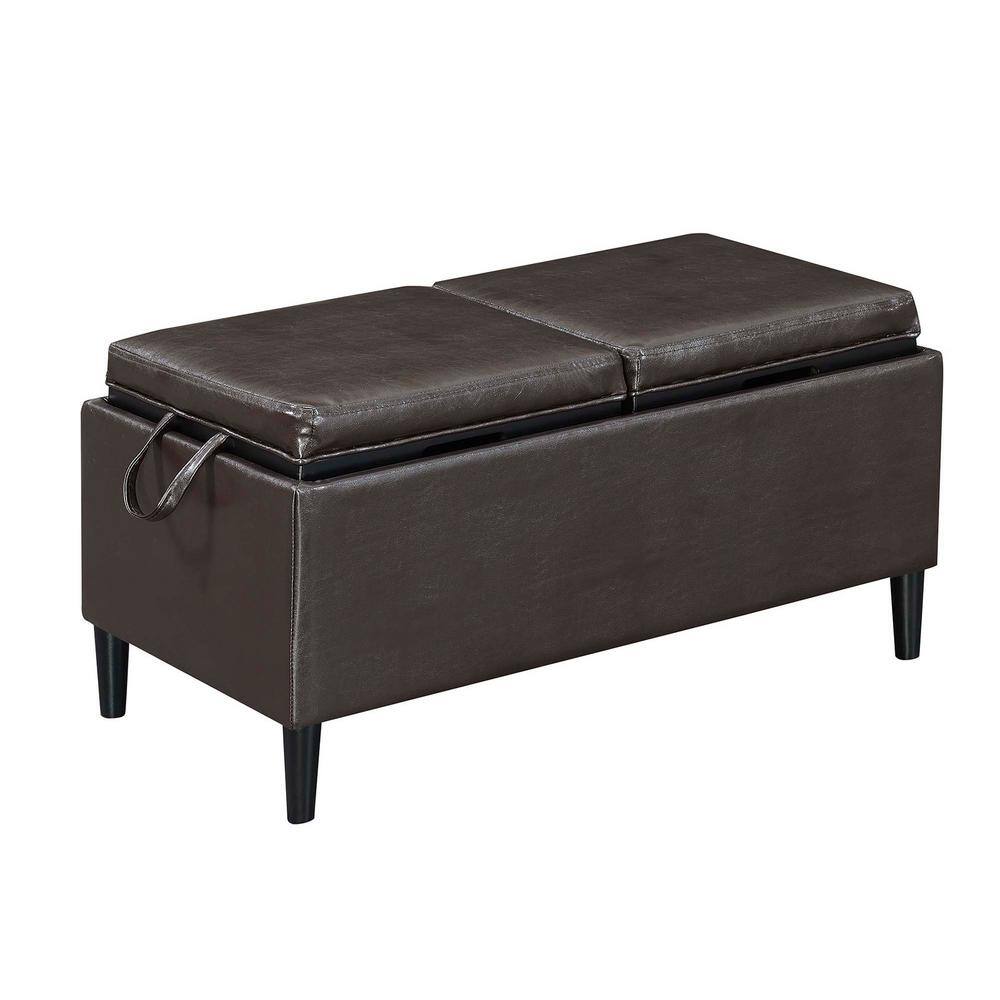Espresso Faux Leather 32" Multifunctional Storage Ottoman with Tray