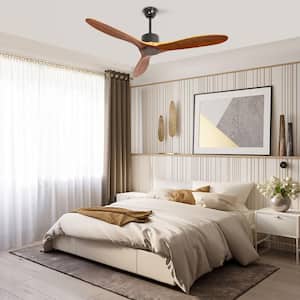 52 in. Indoor Brown Non-Lighted Ceiling Fan with Remote Control, Solid Rubber Wood Ceiling Fan