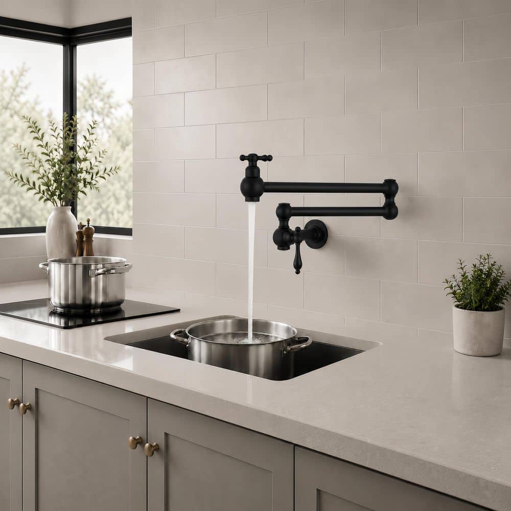 Kitchen Wall Mount Pot Filler Faucet with Spot Resistant in Matte Black price history on PriceWatchPro