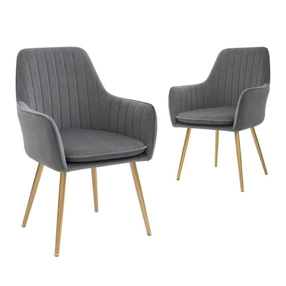 Modern Living Dining Room Accent Arm Chairs Club Guest with Gold Metal Legs