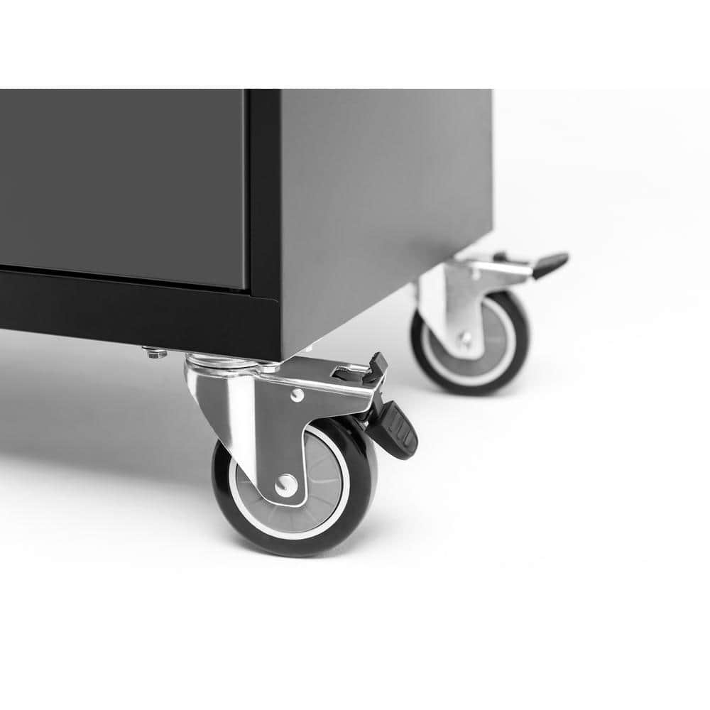 Deep Red 156" Steel Lockable Cabinet Set with Bamboo Worktop