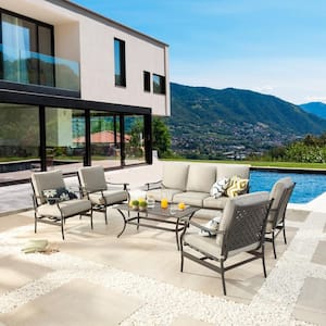 6-Piece Metal Patio Conversation Set with Gray Cushions